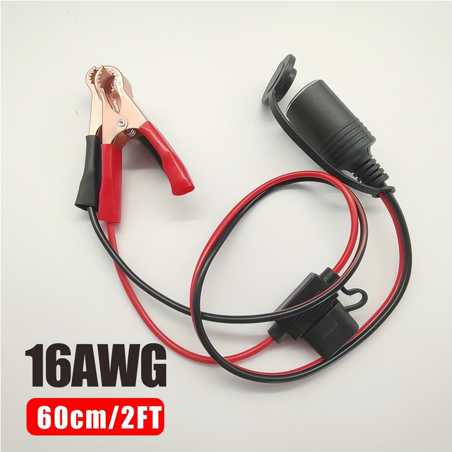 Ayol avtomobil akkumulyator adapteri kengaytirish kabeli, 10A xavfsizlik chirog'i va alligator kliplar bilan