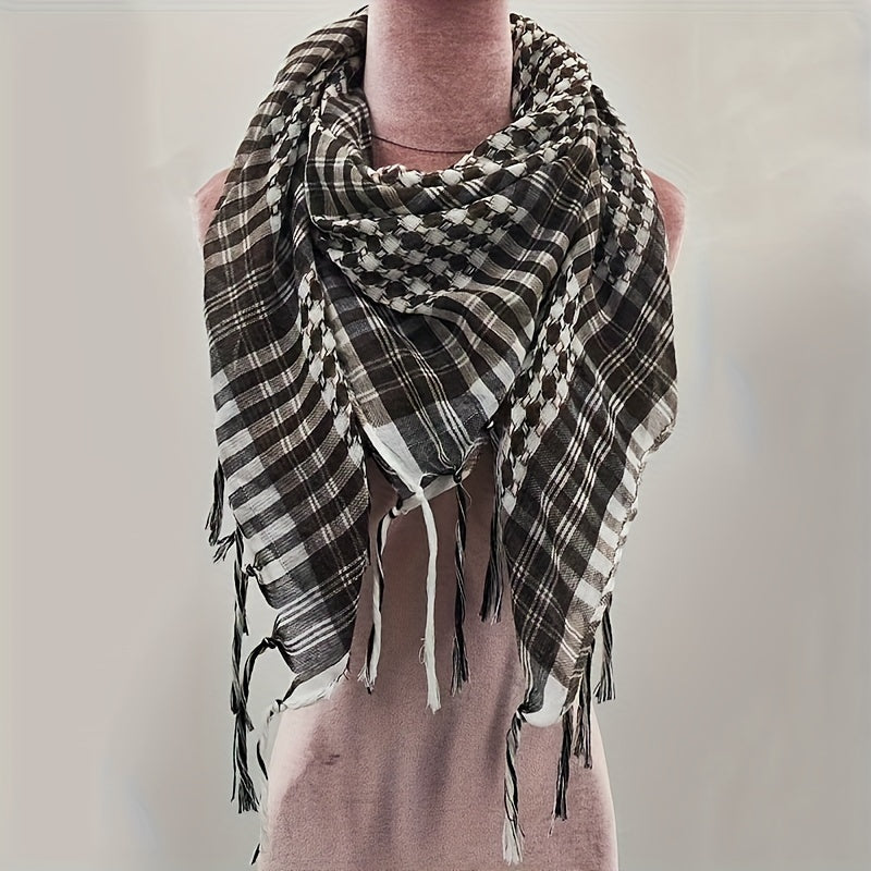 100% Polyester To'qilgan Bo'yin Salliq, Vintage Uslubidagi Taktik Cho'l Arab Bandana Dizayni, Ramazon uchun Mukammal An'anaviy Musulmon Shali. Xususiyatlari: Tekis Bosh Salliq va Kvadrat Hijob.