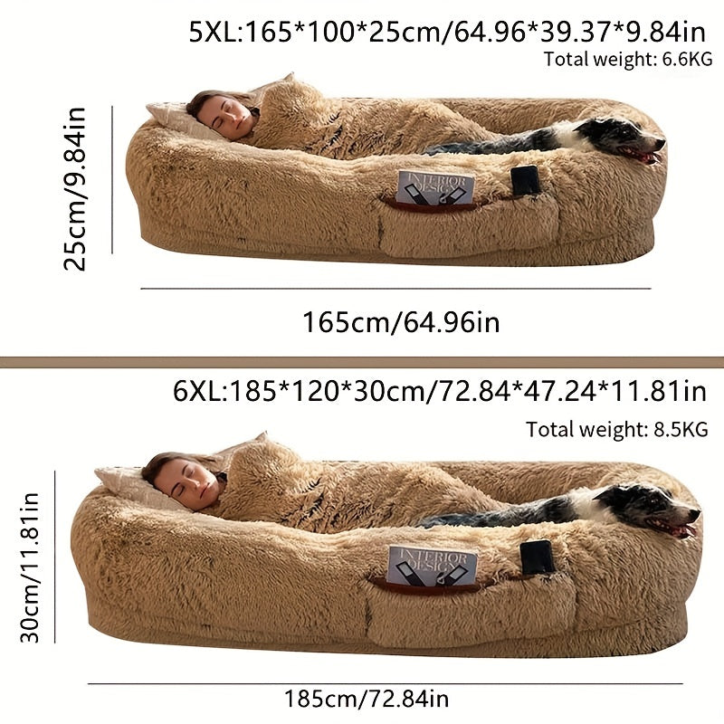Oval-Shaped Plush Dog and Human Bed Gray Non-Slip Washable Cozy Sofa