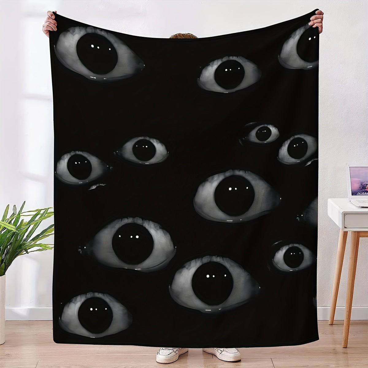Cozy Flannel Throw Blanket with Eye Pattern for Couch Bed and Camping