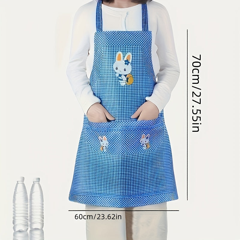 Plaid Polyester Kitchen Apron with Bunny Design in Pink and Purple