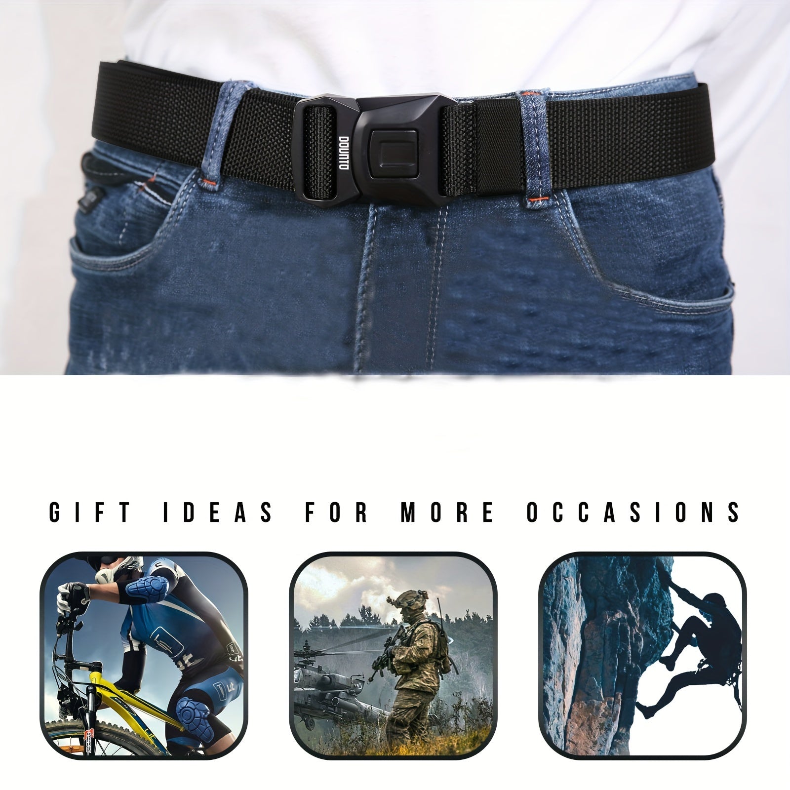 Men's Black Nylon Tactical Quick-Release Belt with Alloy Buckle for Outdoor Activities