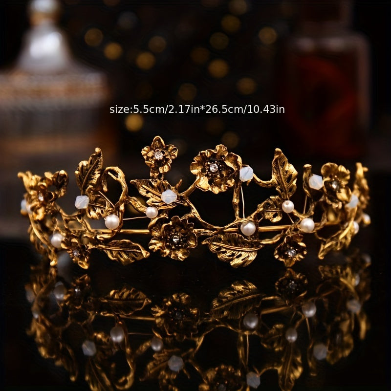 Leaf-Shaped Baroque Style Crown Headband for Weddings Proms and Parties