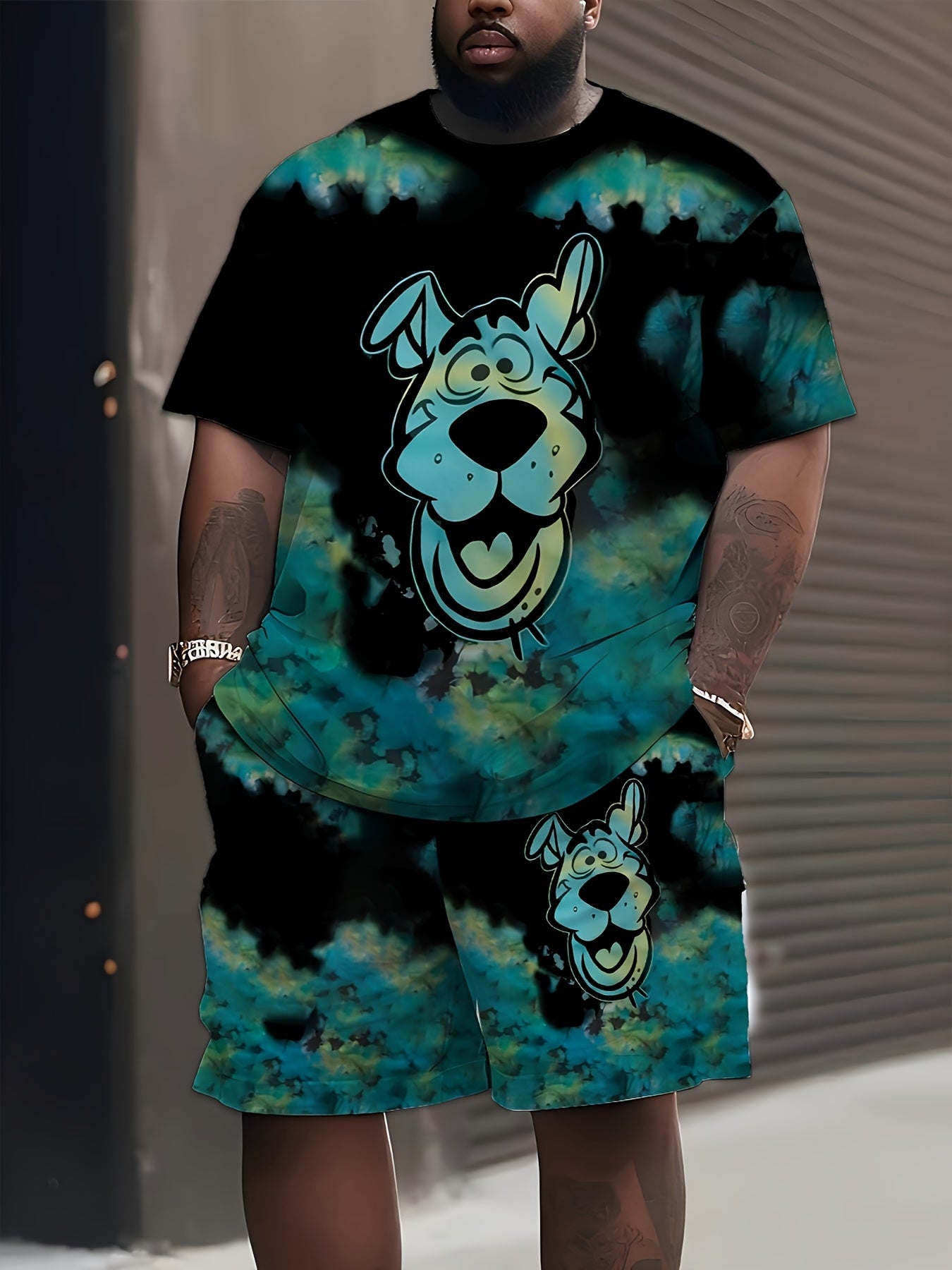 Men's Anime Print T-Shirt and Shorts Set Casual Street Style Plus Size