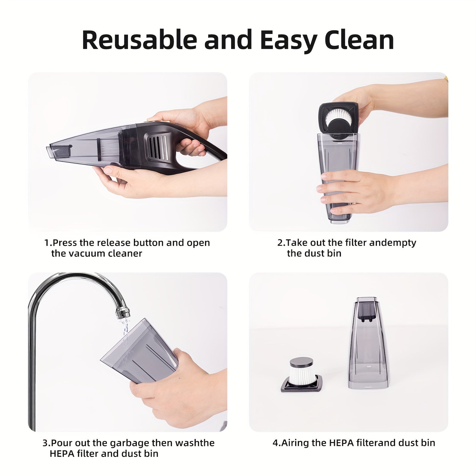 2000mAh batareya va yuqori suvchanlik bilan simsiz qo‘l bilan ishlovchi avtomobil changyutgichi