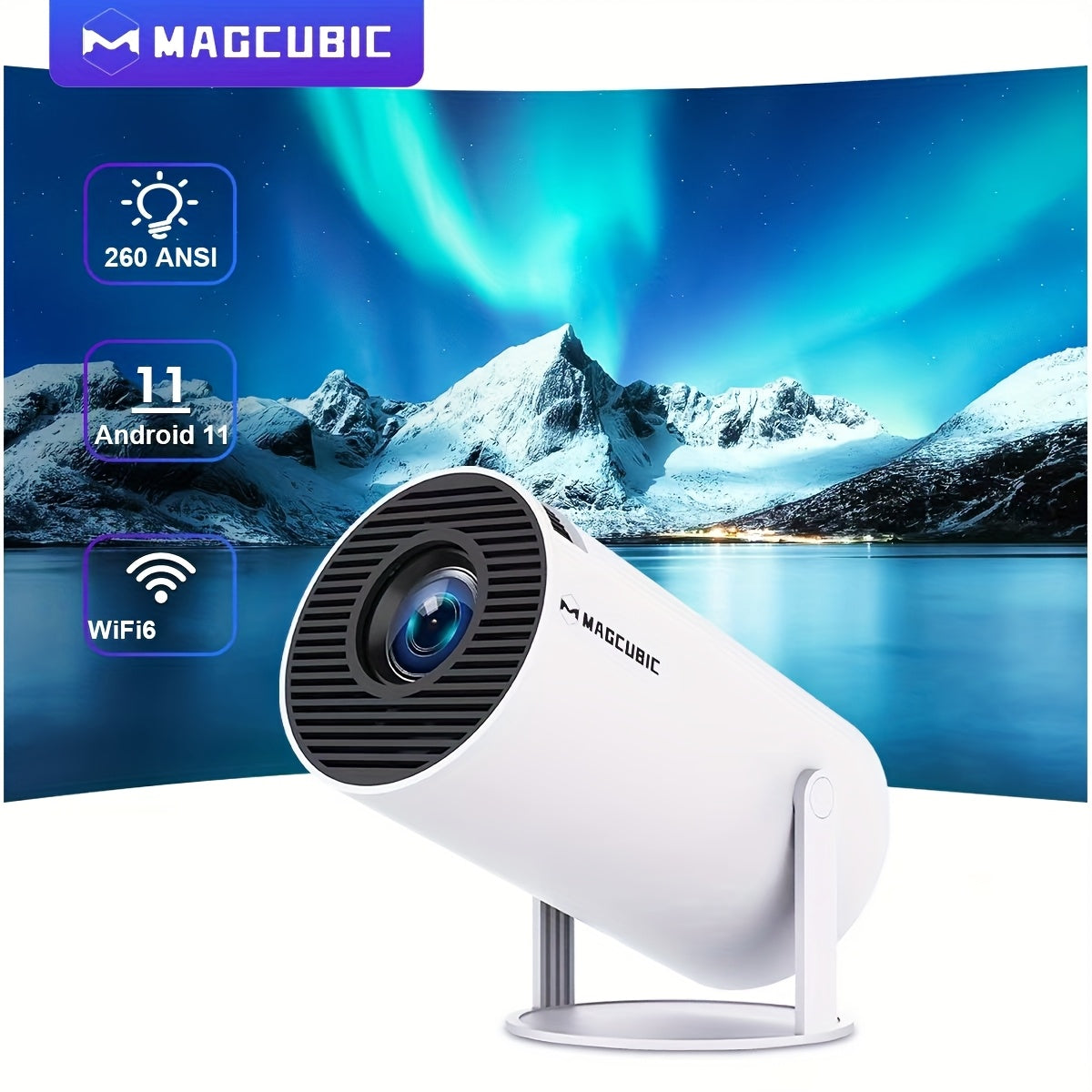 Мини портативный домашний кинотеатр проектор 4K с поддержкой WiFi6 HD с встроенными динамиками