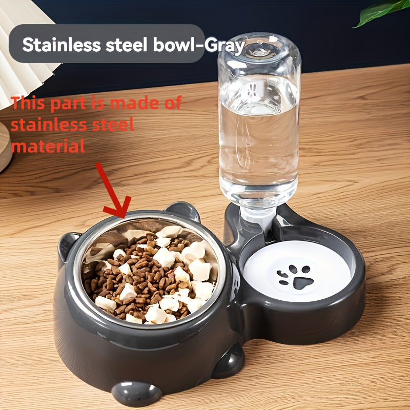 Stainless Steel 2-in-1 Pet Feeder with Automatic Water Dispenser for Cats and Puppies