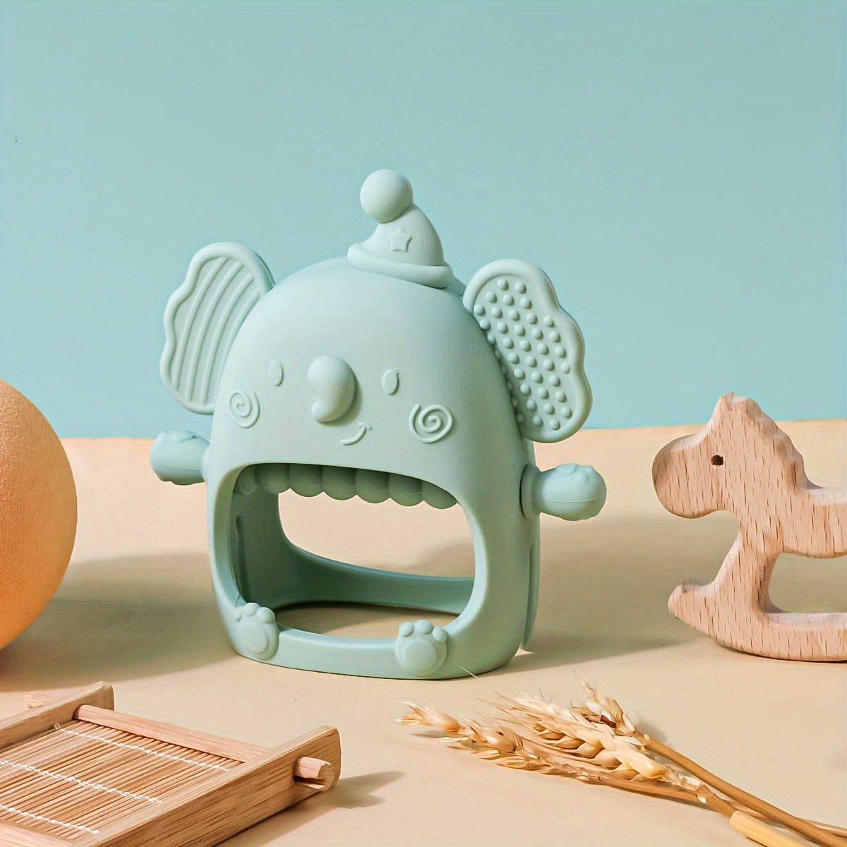 Силиконовая прорезыватель для малышей от 6 месяцев, без BPA, жевательная игрушка, ручной соска