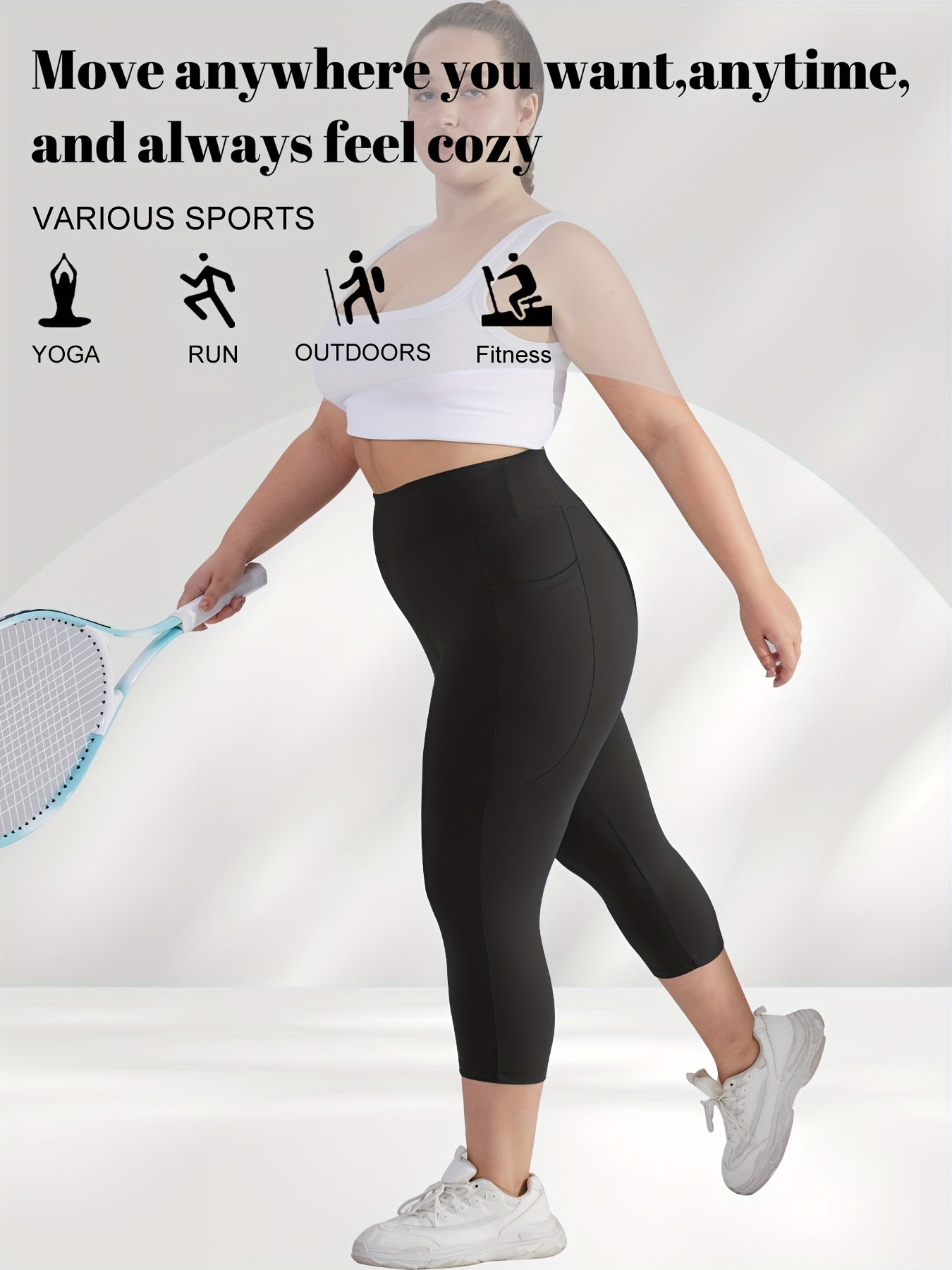 Plus Size Women's High-Waisted Leggings with Pockets Stretchy Breathable