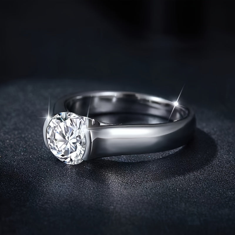 925 Silver Wedding Ring with Moissanite Inlaid Band and Gift Box