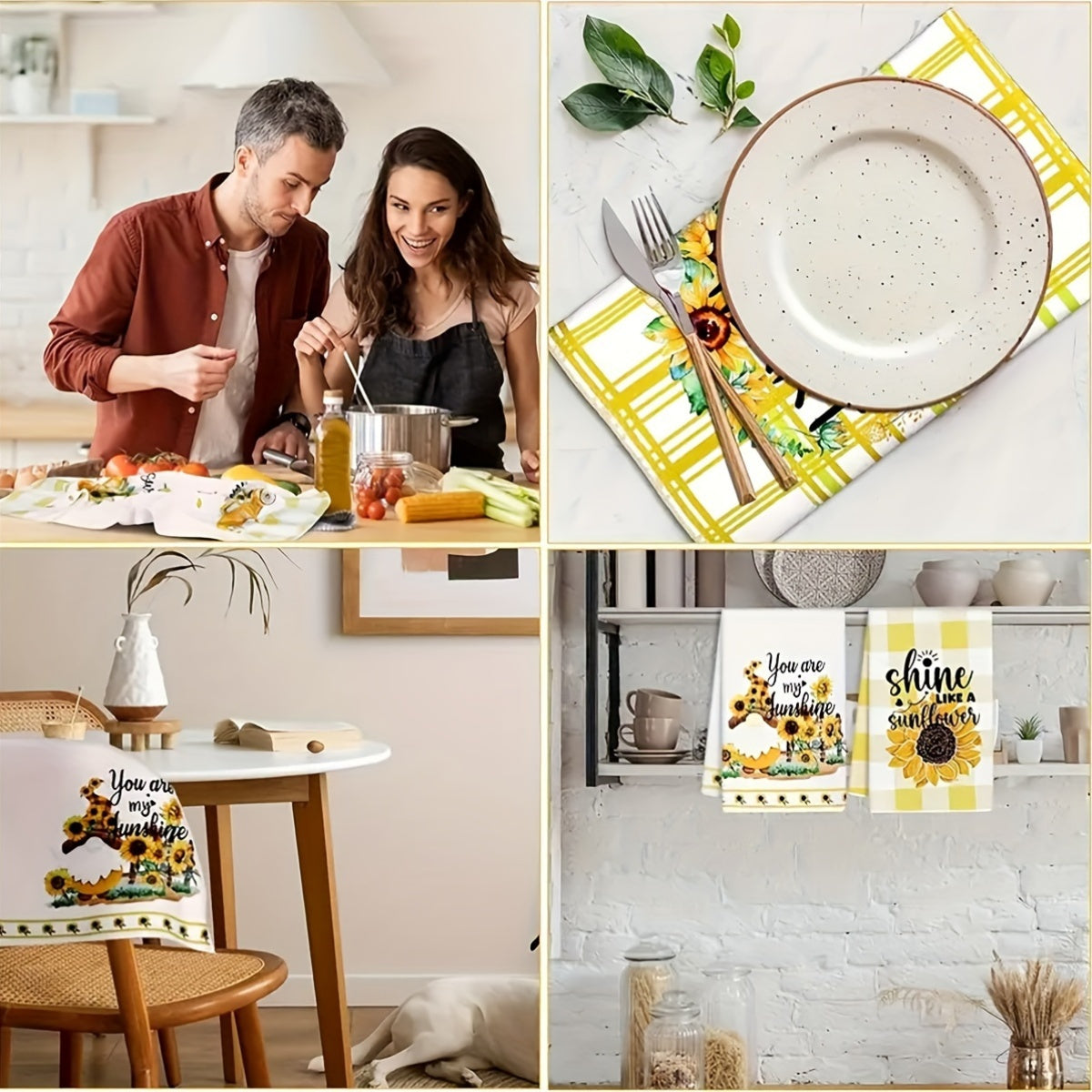 Set of 6 Sunflower Microfiber Dish Cloths and Towels Kitchen Absorbent Knit Fabric