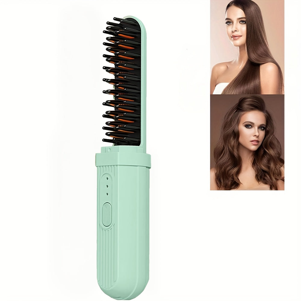 Беспроводная щетка для выпрямления волос с 3 уровнями температуры, перезаряжаемый литий-ионный аккумулятор USB-C, портативная для путешествий, двойного назначения для выпрямления и завивки