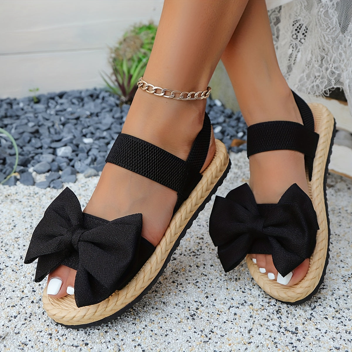 Women Flat Sandals Bow Elegant Bohemian Wedding Party Shoes