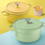 Olla de sopa de aluminio fundido esmaltado con tapa, asas duales, recubrimiento cerámico para cocinar en la estufa