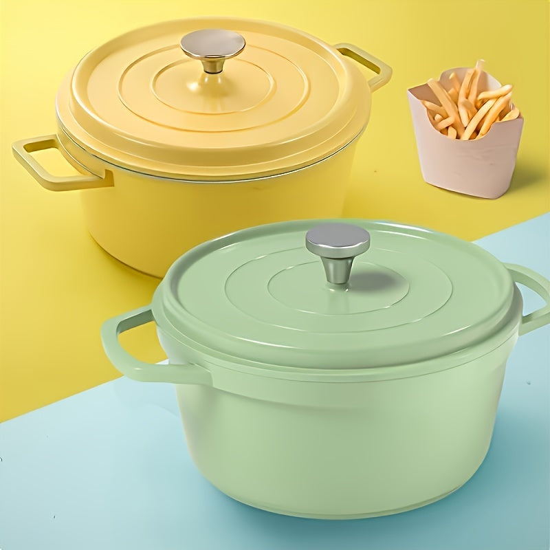 Qattiq alyuminiy emalidan yasalgan sho'rva qozoni, qopqog'i bilan, ikki tutqichli, keramika qoplamali, plita ustida pishirish uchun