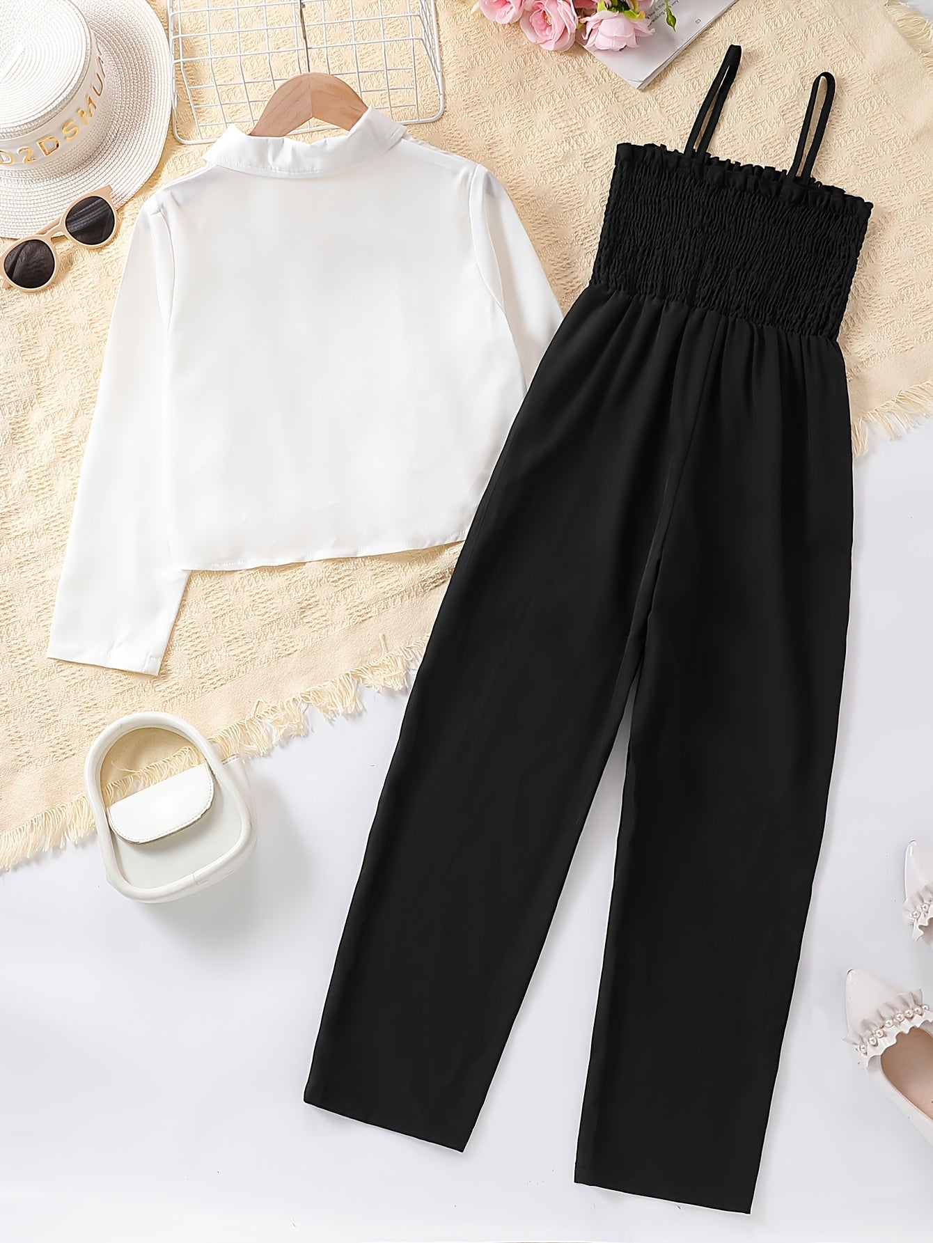 Девочки: весенний и осенний свитшот с длинным рукавом и комбинезон с собранной блузкой