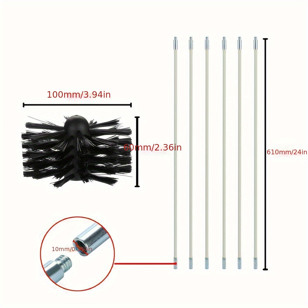 Chimney Cleaning Brush Set for Dryer Ducts 600x10mm with 2 Rods
