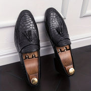 Men's Leather Loafers with Pointed Toe and Rubber Sole for Business Casual All-Season