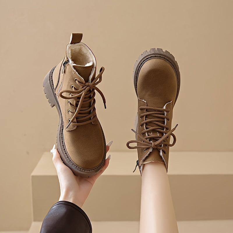 Women's Fashion Mid Heel Block Ankle Boots with Zipper Solid Color