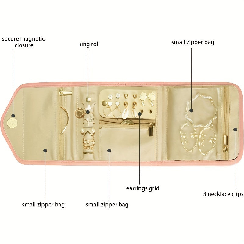 Zargarlik va makiyaj uchun ko'p bo'limli, suv o'tkazmaydigan zamonaviy tashkilotchisi, sayohat va uyda saqlash uchun ideal. Pushti, qora va cyan ranglarda mavjud. Mustahkam polyester materialidan tayyorlangan.