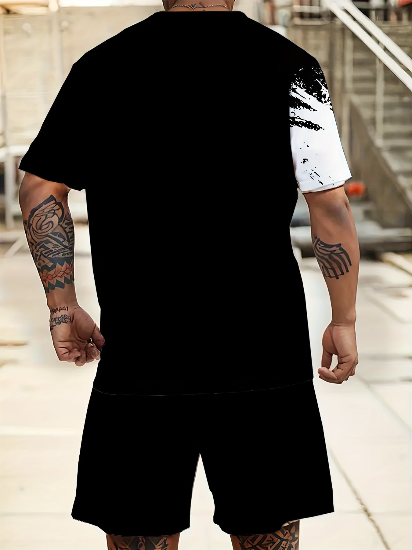 Plus Size Men's Geometric Pattern Sweatsuit Set Polyester Knit Casual Lounge Wear