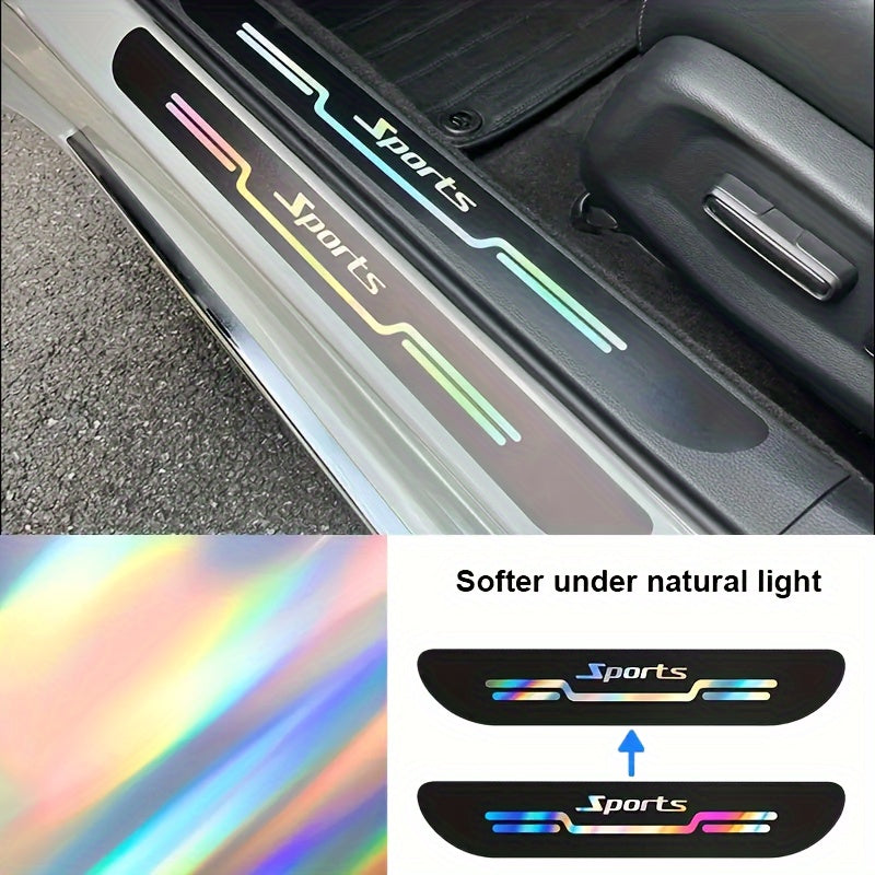 Reflective PU Leather Car Door Sill Protectors with Colorful Strips and Iridescent Finish