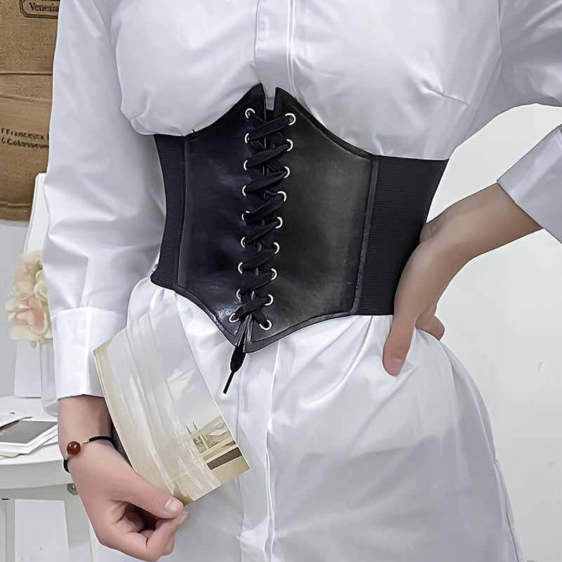 Vintage Women's Dress Coat Girdle Solid Color Corset Belt Lace-Up Bowknot Wide Waistband Elastic Waspie Cinch