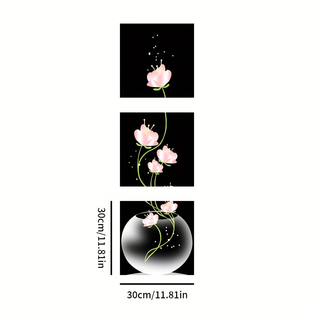 Set of 3 Pink Flower Canvas Wall Art Framesless Floral Landscape Minimalist Decor