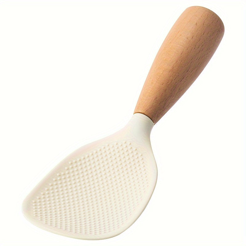 Heat Resistant Silicone Cooking Spoon with Wooden Handle for Non-Slip Kitchen Use