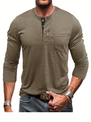 Men's Olive Green Henley Shirt Big & Tall Casual Long Sleeve Stretch