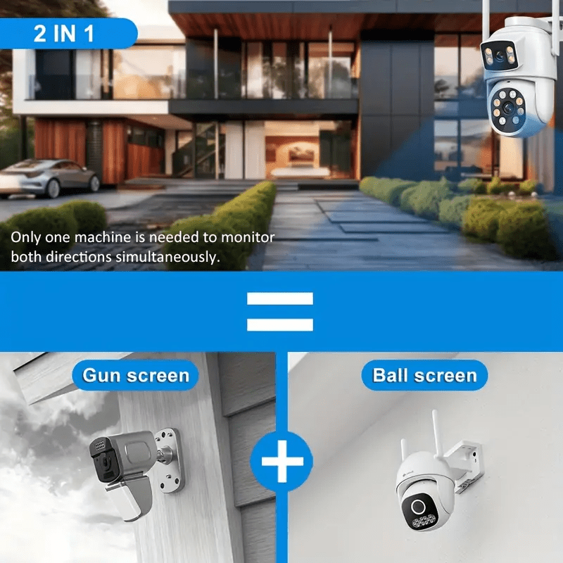 Dual Lens WiFi Security Camera 360° View Night Vision Motion Detection Two-Way Audio