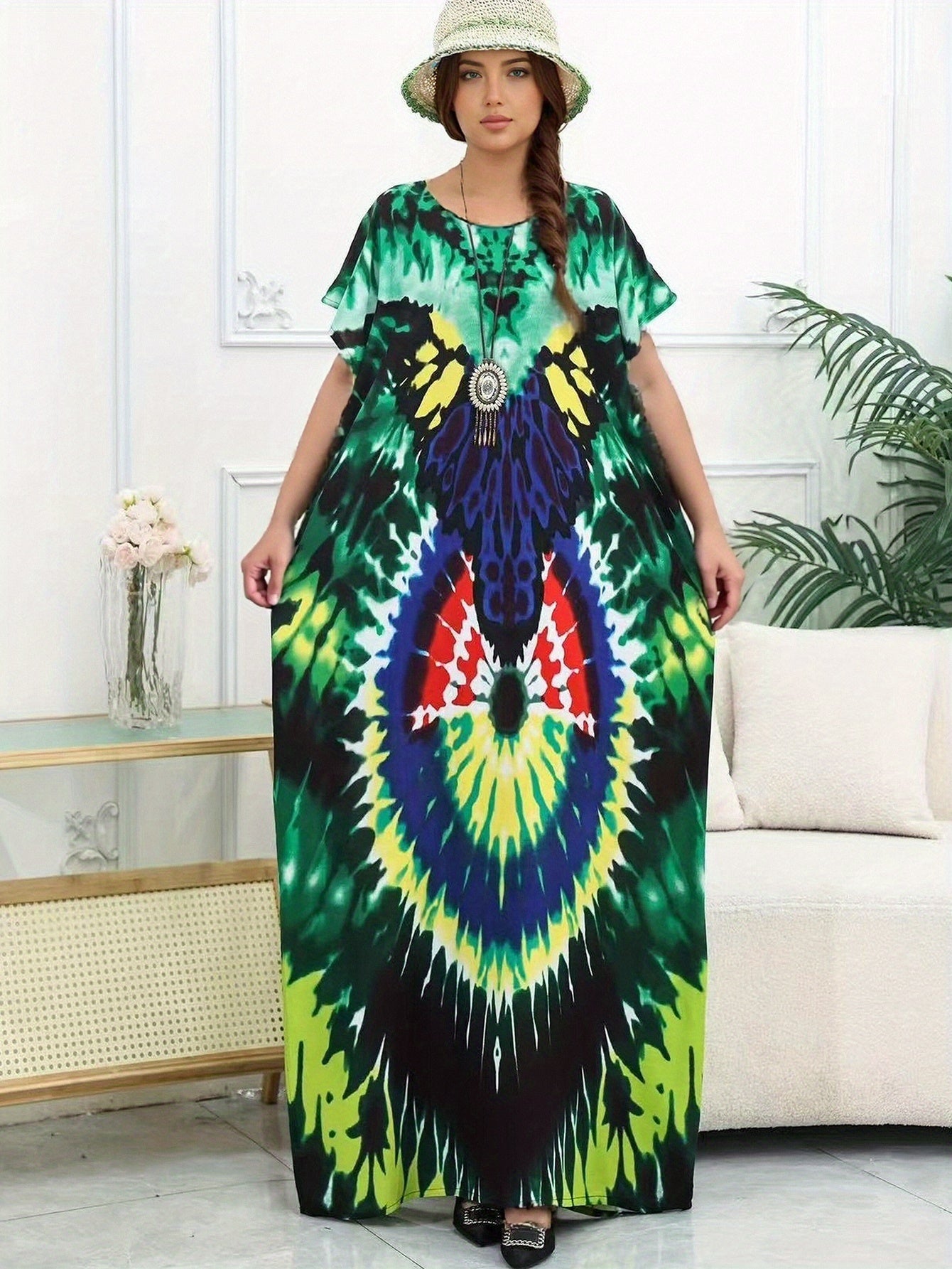 Plus Size Women's Bohemian Maxi Dress Vivid Floral Sleeveless Beach Coverup