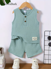 Toddler's Cotton Summer Outfit Sleeveless Top and Shorts Set for Outdoor Play