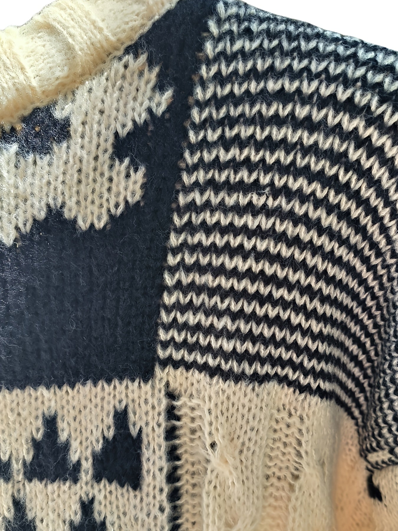 Женский свитер больших размеров с геометрическим узором, длинные рукава, круглый вырез, осень, повседневный