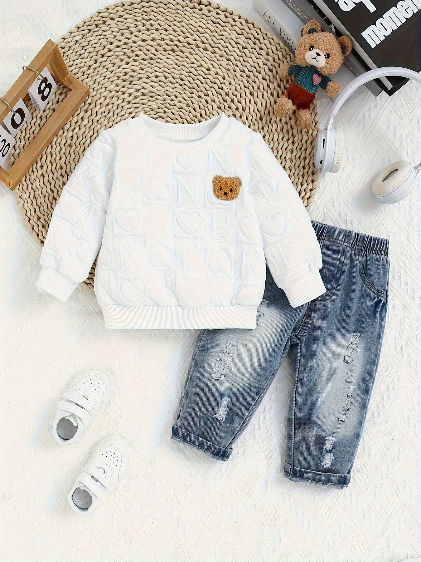 Toddler Boys' Cotton Blend Pants Set with Solid Color Tops and Denim Bottoms for Fall Winter