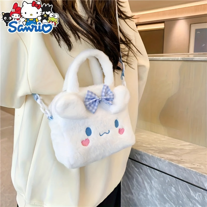 Plush Handbag Crossbody Bag with Hello Kitty Kuromi My Melody Cinnamoroll Characters for Kids Pink White Red Yellow Purple
