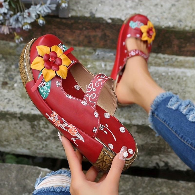 Women's Floral Wedge Shoes Lightweight Closed-Toe Slip-Ons for Spring