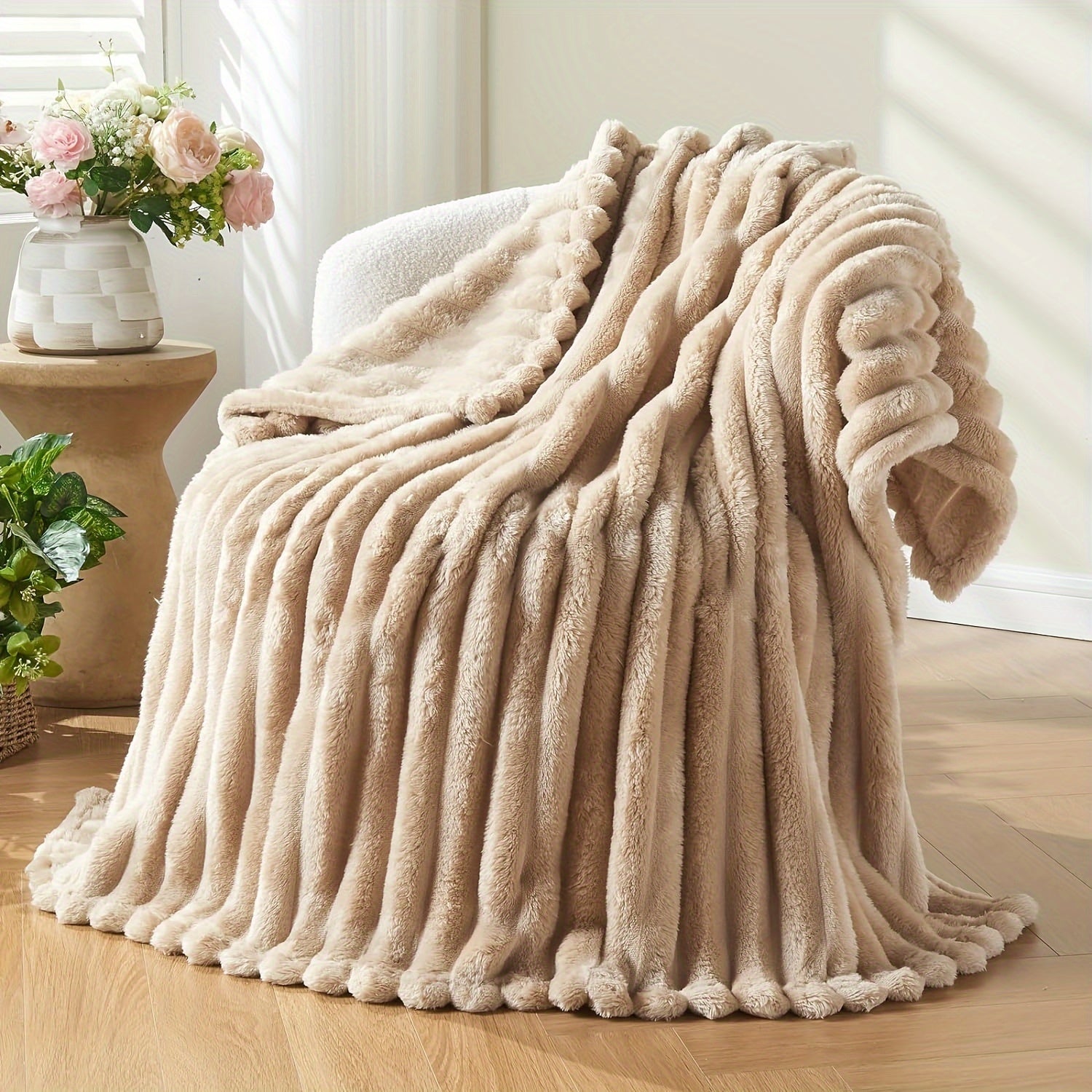 Reversible Faux Fur Throw Blanket Soft Warm Cozy Home Decor Bed Couch 50x60 Inches