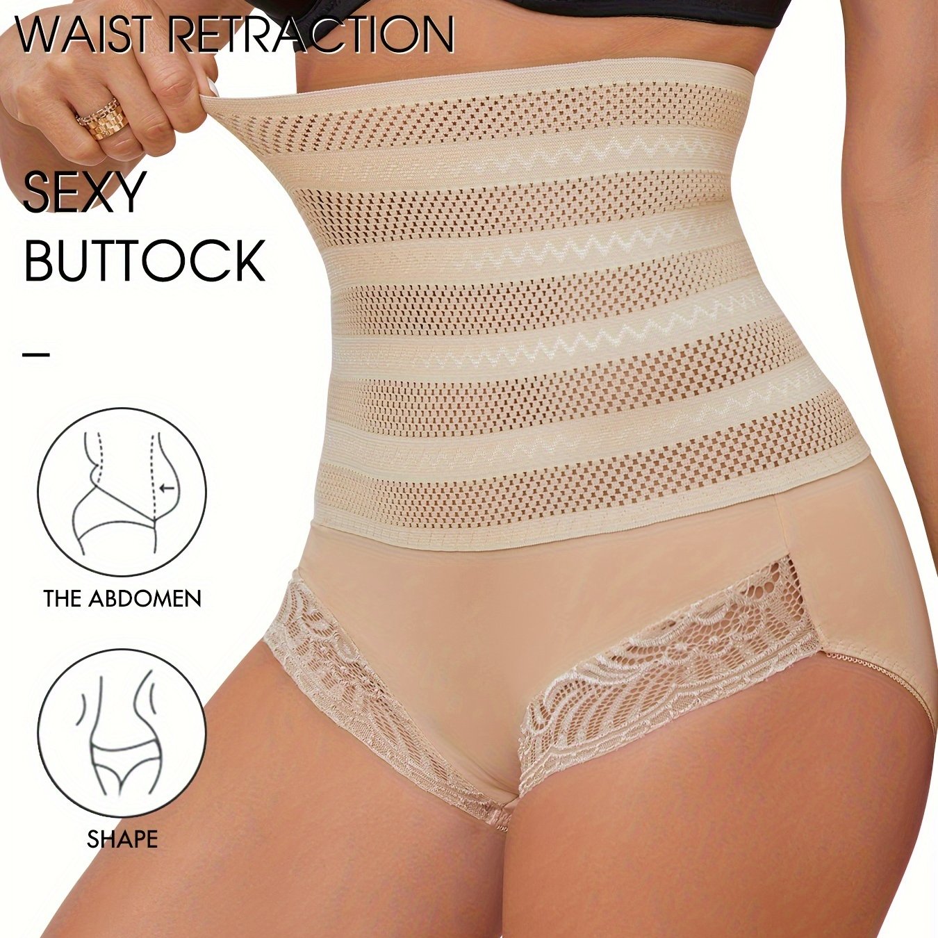 High Waist Compression Panties with Lace Detail Tummy Control Shapewear