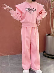 Conjunto de sudadera y pantalones para niñas para uso casual en primavera y otoño, talla mediana y grande