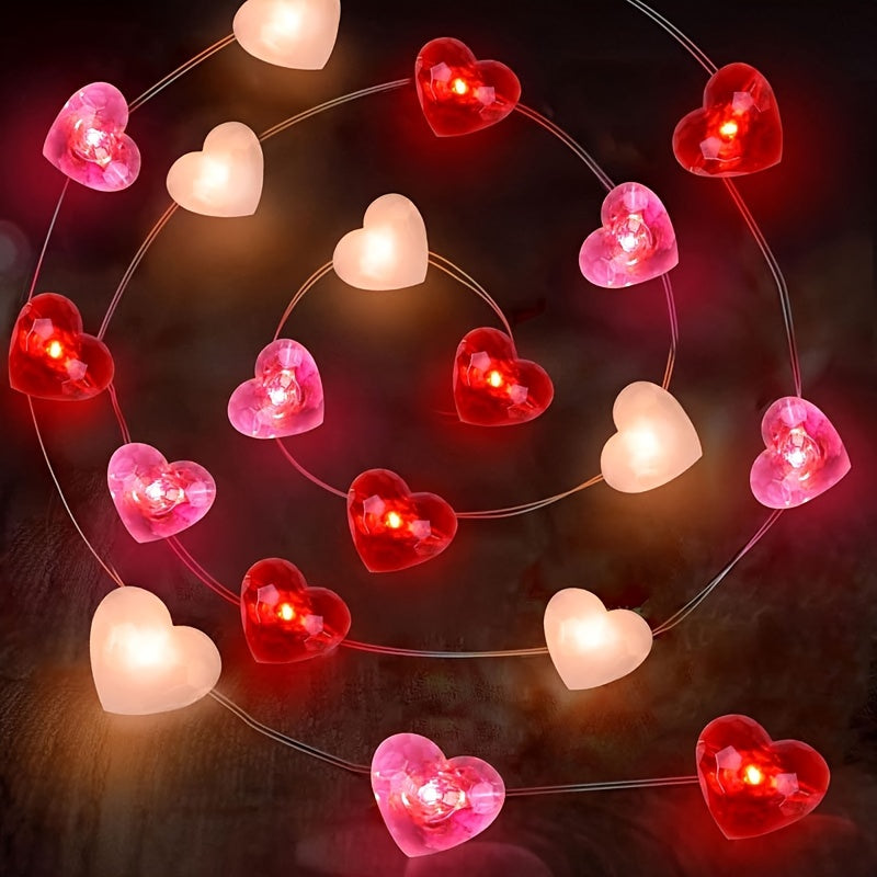 Heart-Shaped LED Lights Red Pink White Indoor Decoration Battery Operated Wireless