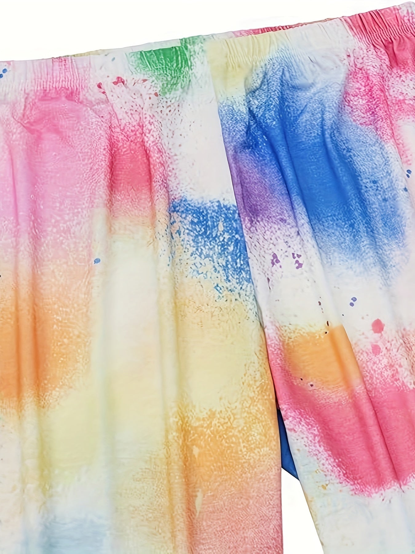 Plus Size Women's Loungewear Set Splash Print Short Sleeve V Neck Tee Capri Pants