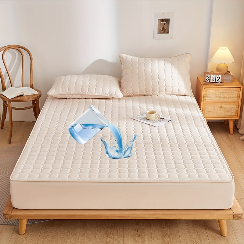 Solid Color Quilted Fitted Sheet Waterproof Thickened Breathable Fabric Fits Mattresses 5-27cm