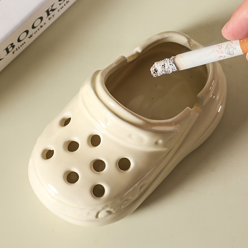 Ceramic Clog Ashtray Beige White Rectangular Home Office Hotel Decor