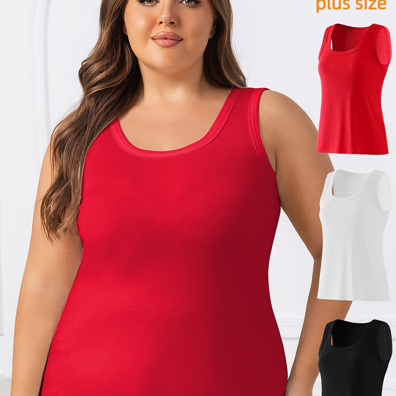 Plus Size Sleeveless Tank Tops 3 Pack Stretchy Casual Wear for Spring Summer
