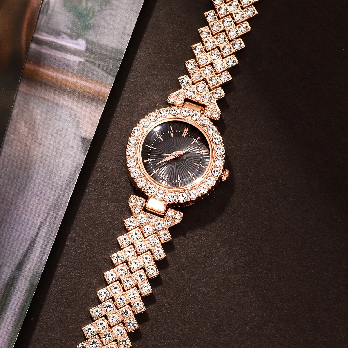 Set of 5 Elegant Fashion Analog Wrist Watches with Rhinestones and Quartz for Women