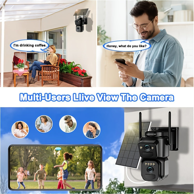 360-Degree Solar-Powered CCTV Camera with Spotlight Alarm Motion Detection Color Night Vision Two-Way Audio