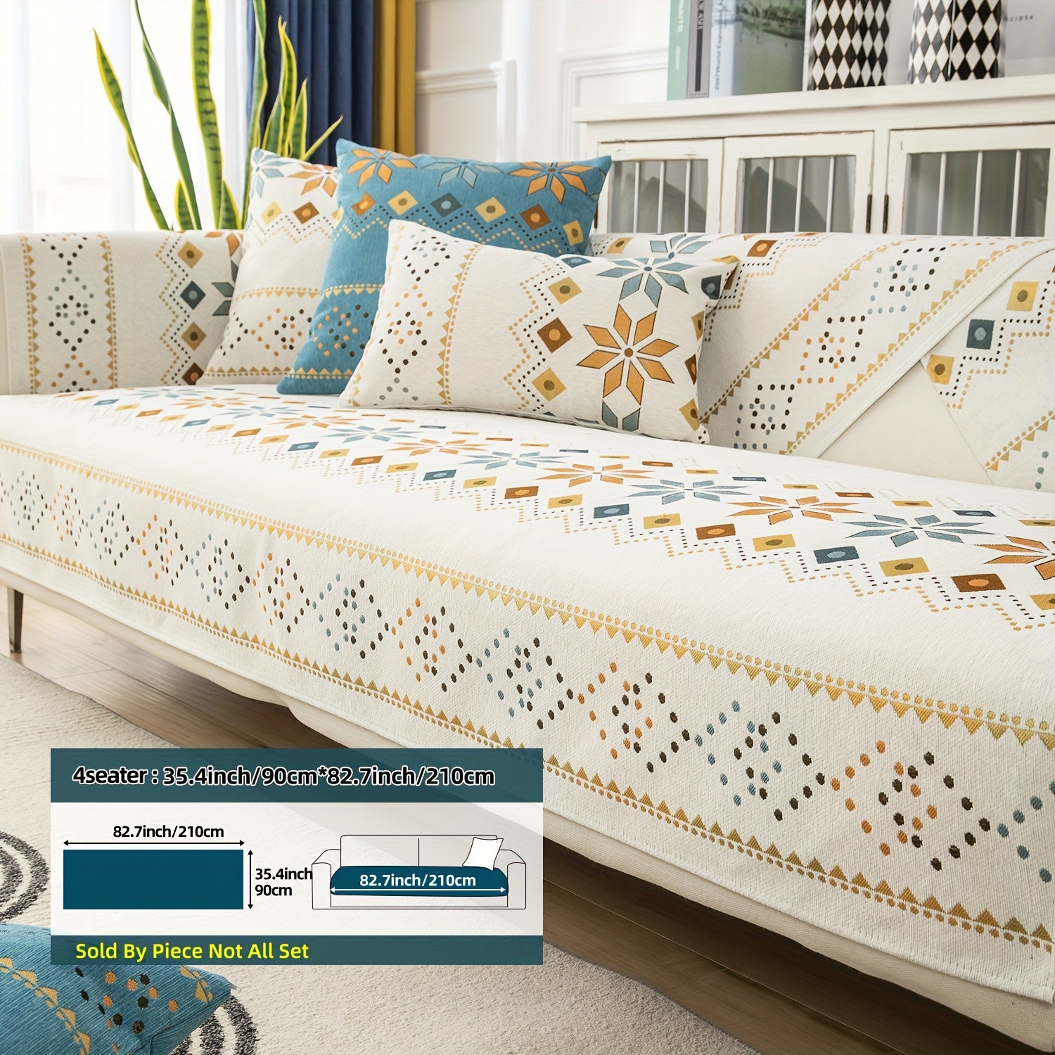 Bohemian Chenille Sofa Slipcover with Geometric and Floral Patterns for All-Season Use