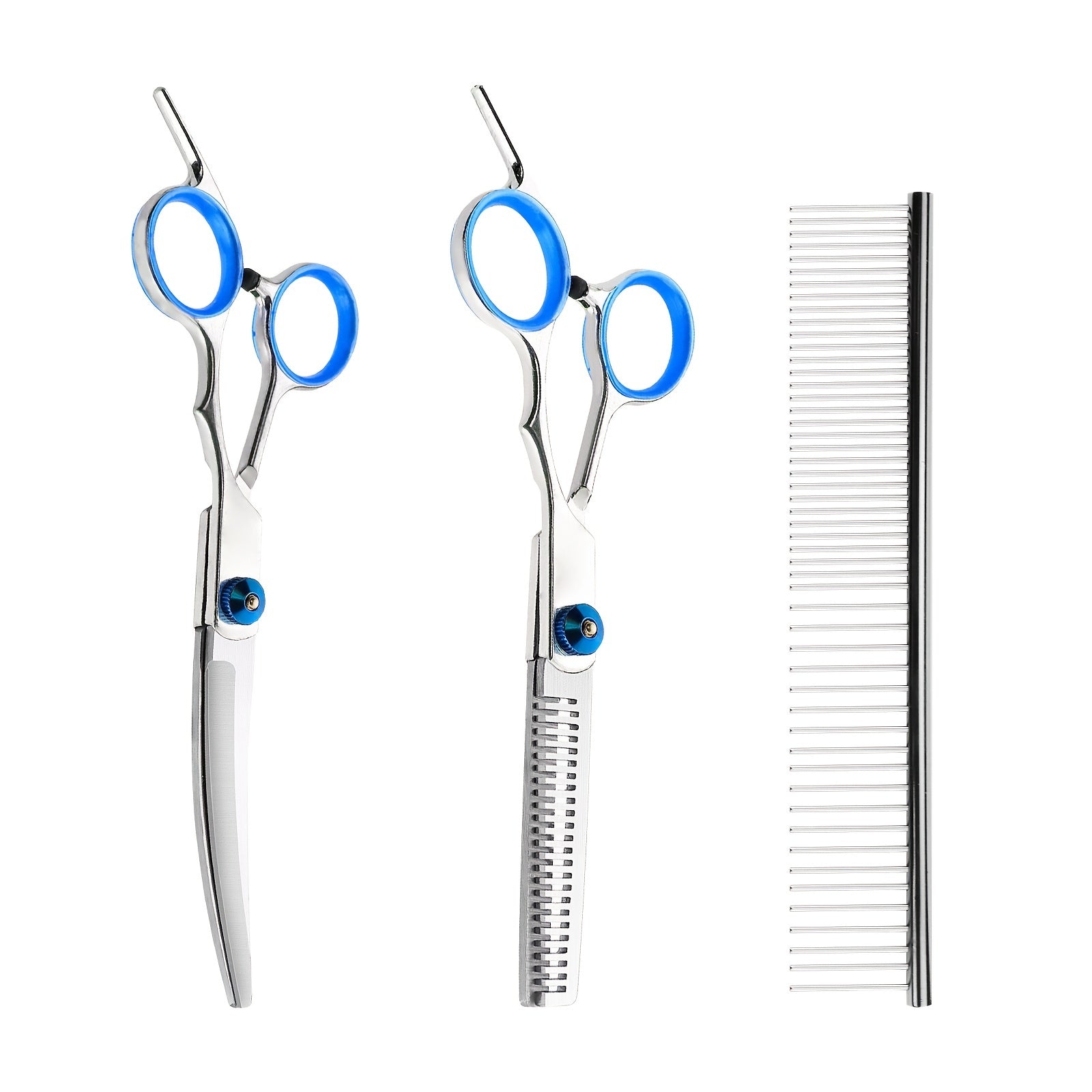 Pet Grooming Kit Stainless Steel Includes Blue Trimming Scissors Curved Scissors Combs for Dogs