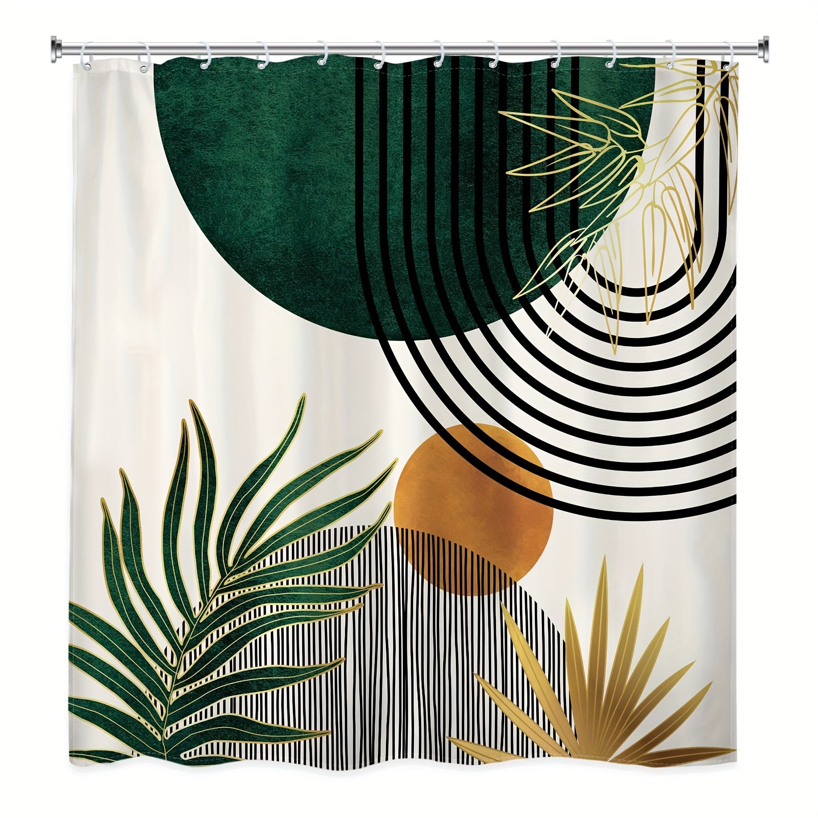 Boho Shower Curtain Waterproof Polyester with Abstract Moon Phase Design 12 Hooks Included